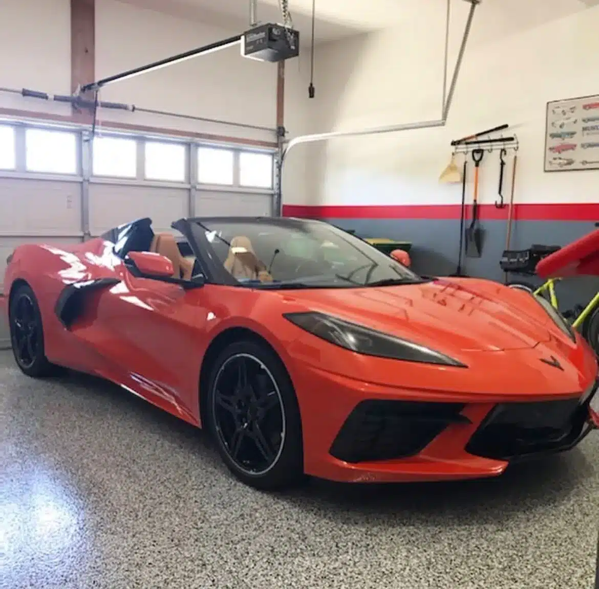 Garage Floor with Shoreline color and orange car